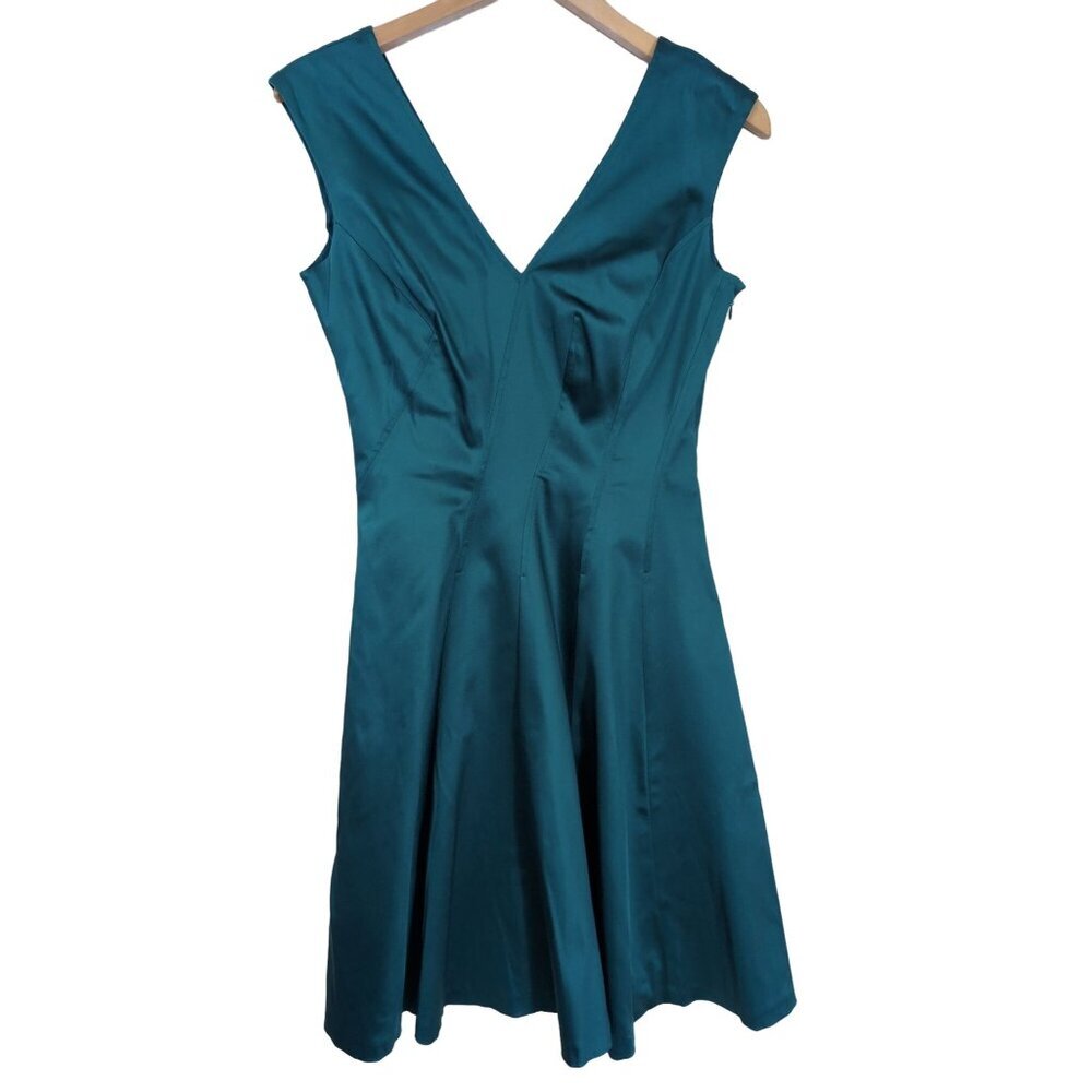 Nine West A‎ Line Dress Womens 4 Teal Sleeveless V-Neck Cocktail Party Event